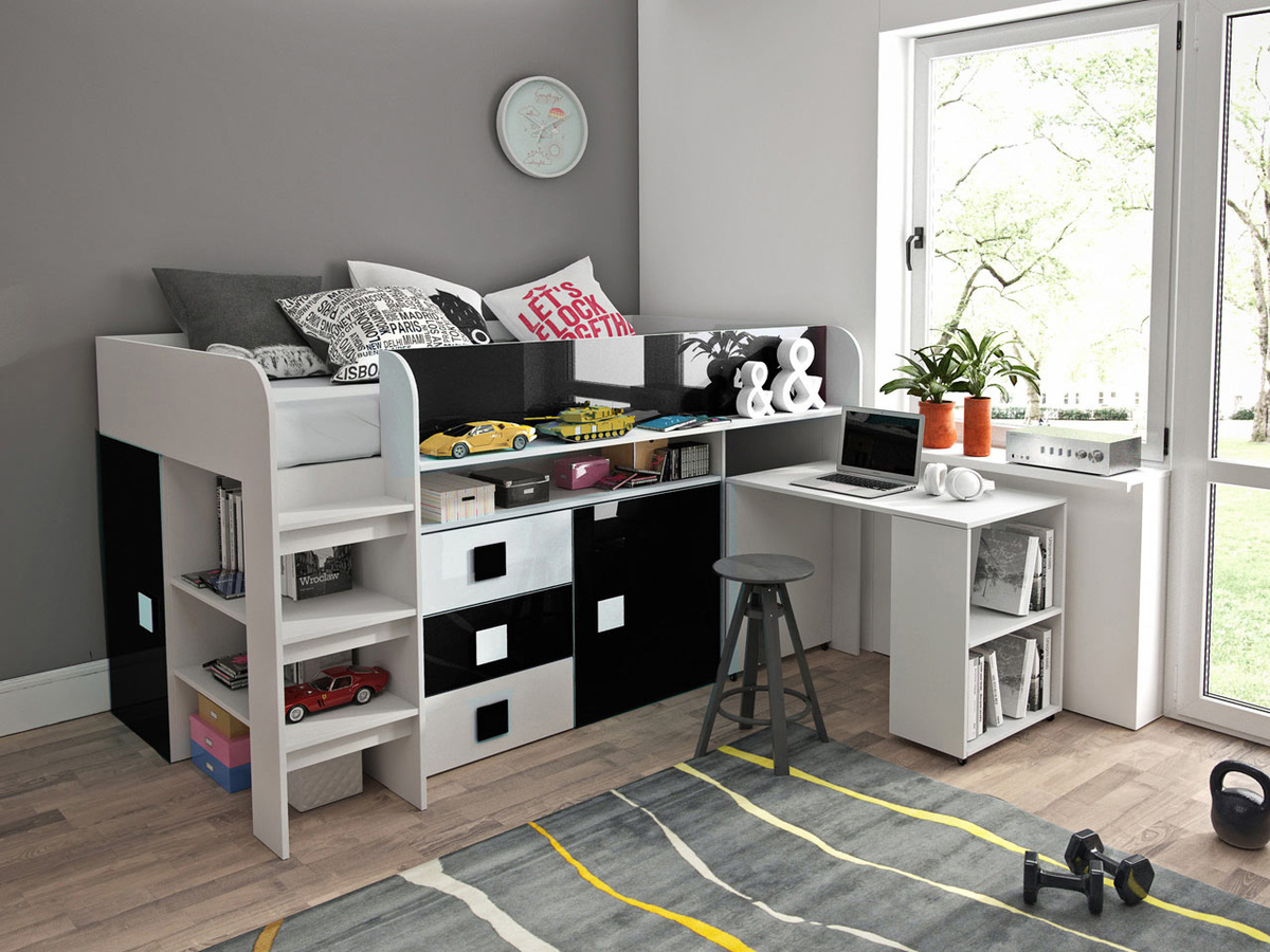 Bed Hartford 190 (White + Glossy black + Glossy white)