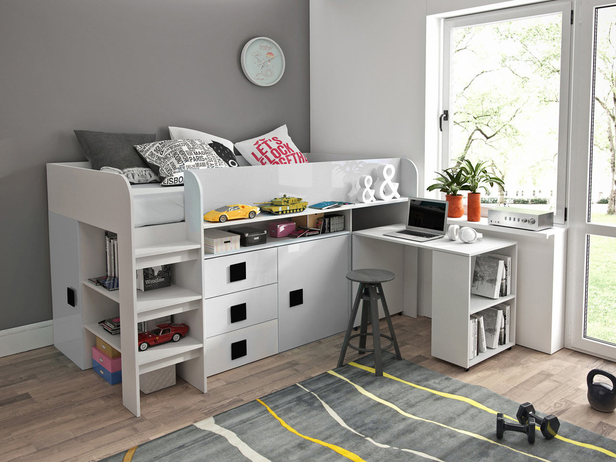 Bed Hartford 190 (White + Glossy white + Glossy black)