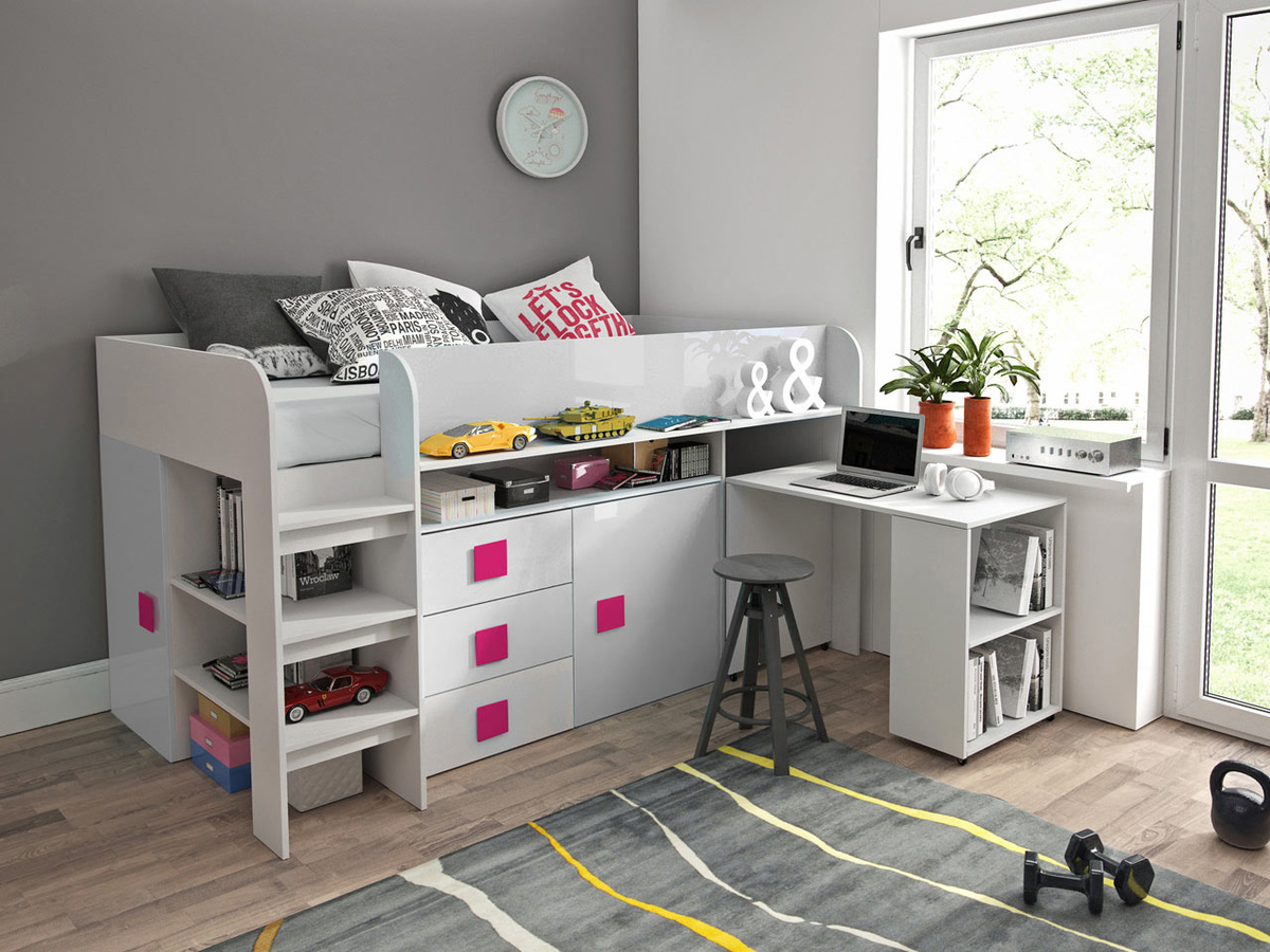 Bed Hartford 190 (White + Glossy white + Glossy pink)