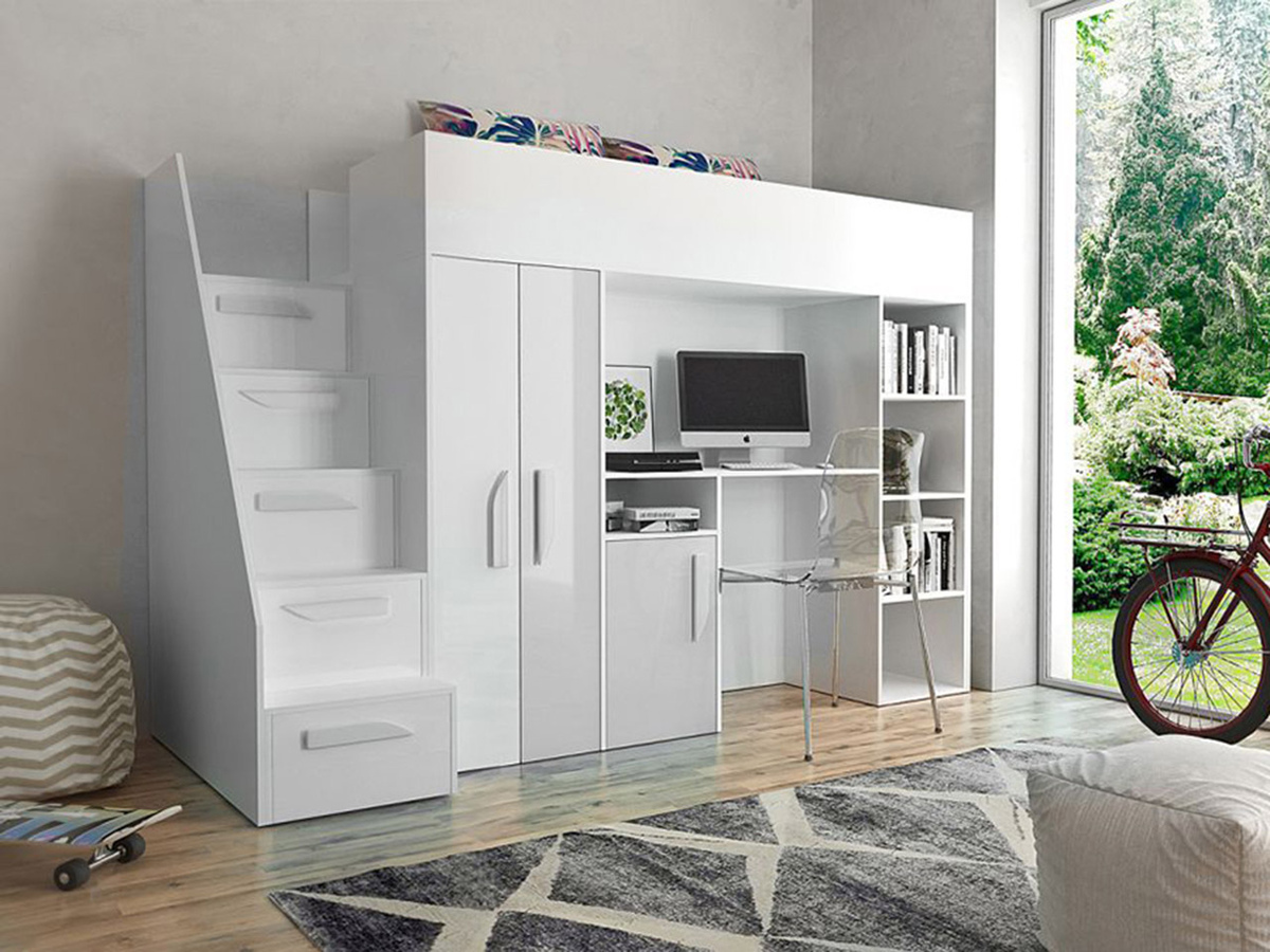 Loft bed Hartford 192 (White + Glossy white)