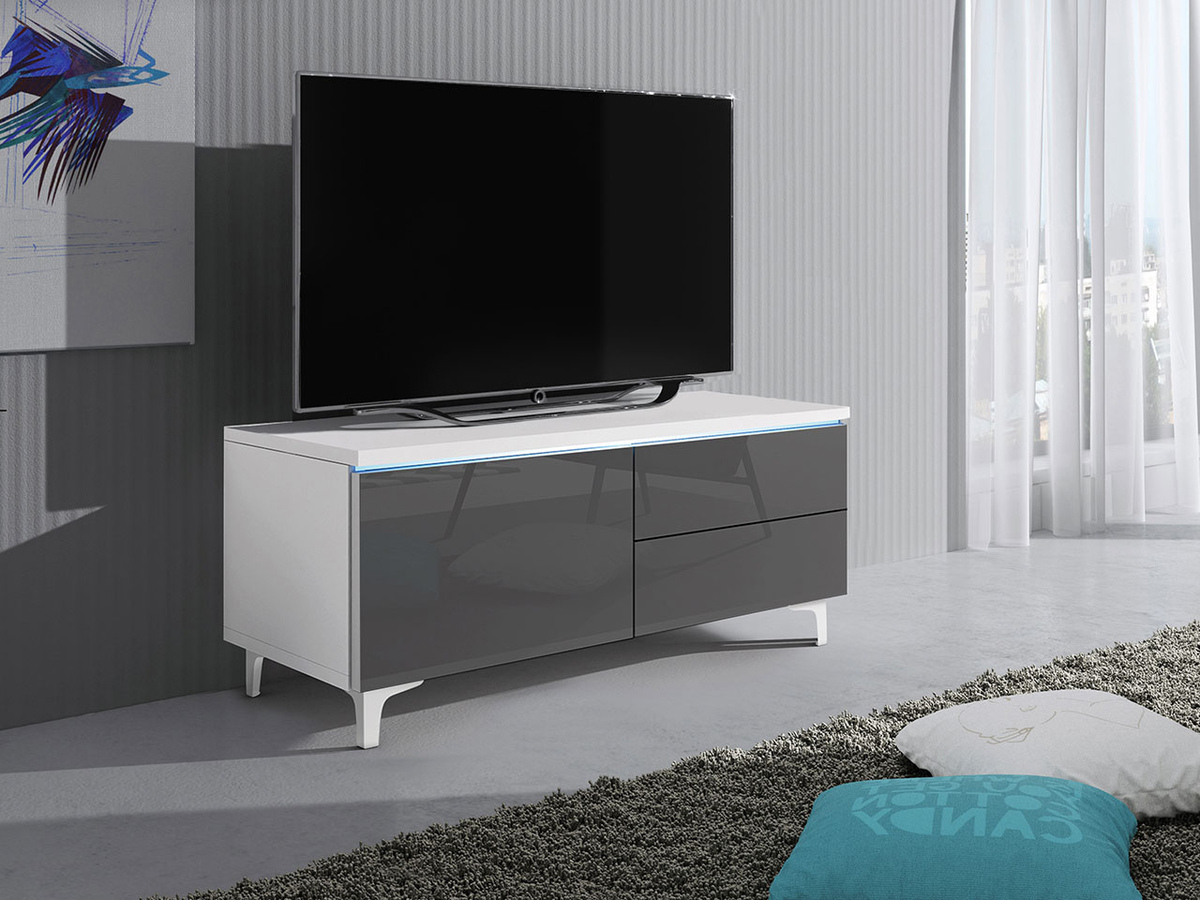 TV stand Uva III (White + Gloss grey)