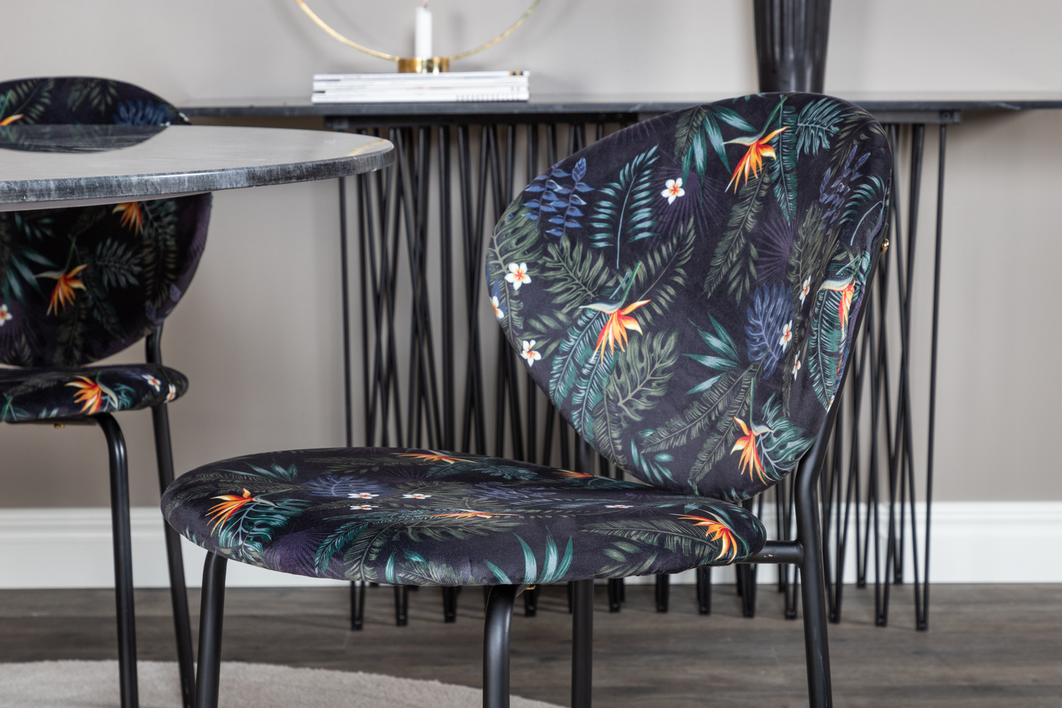 Dining set Dallas 1209 (Floral pattern + Black)