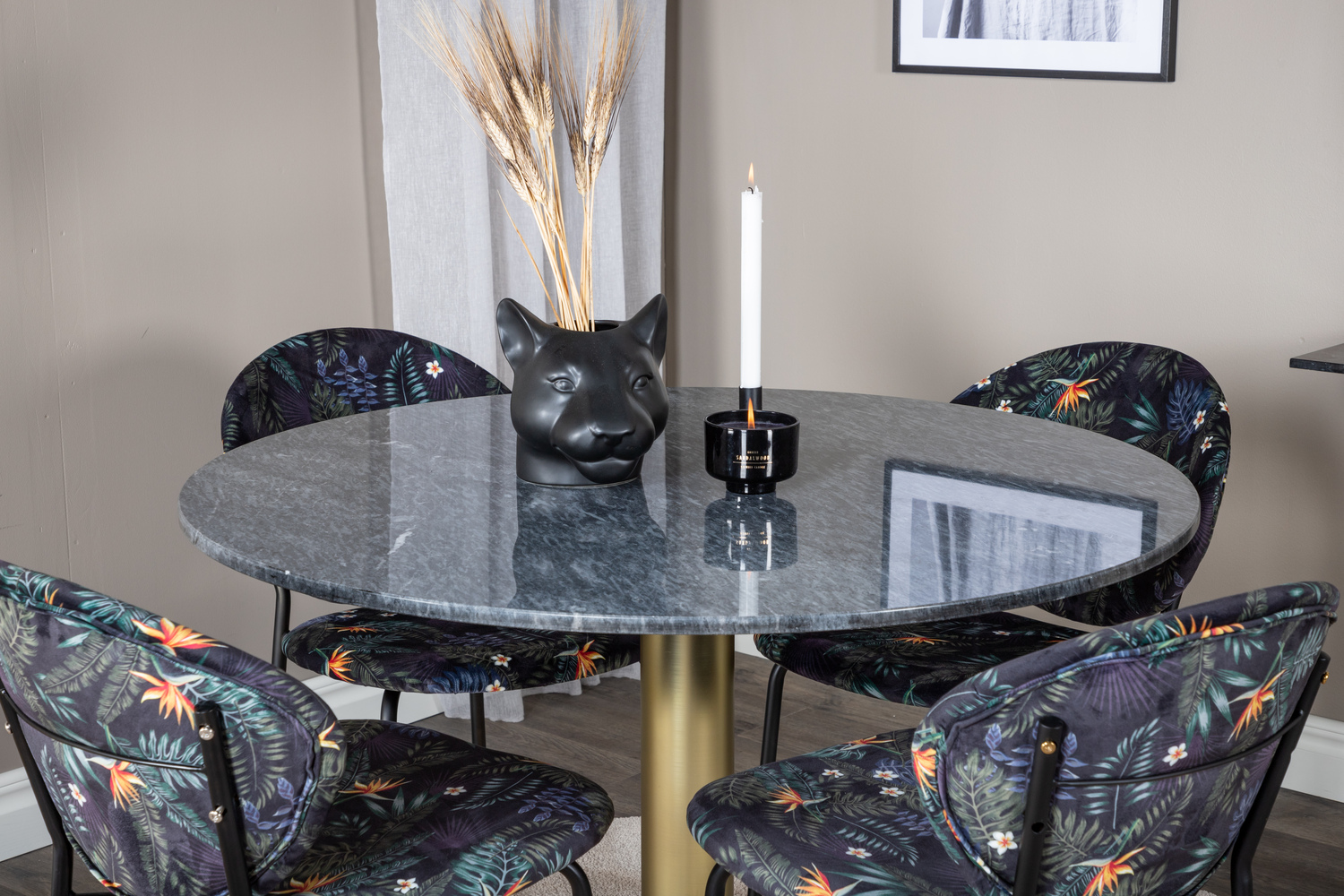 Dining set Dallas 1209 (Floral pattern + Black)