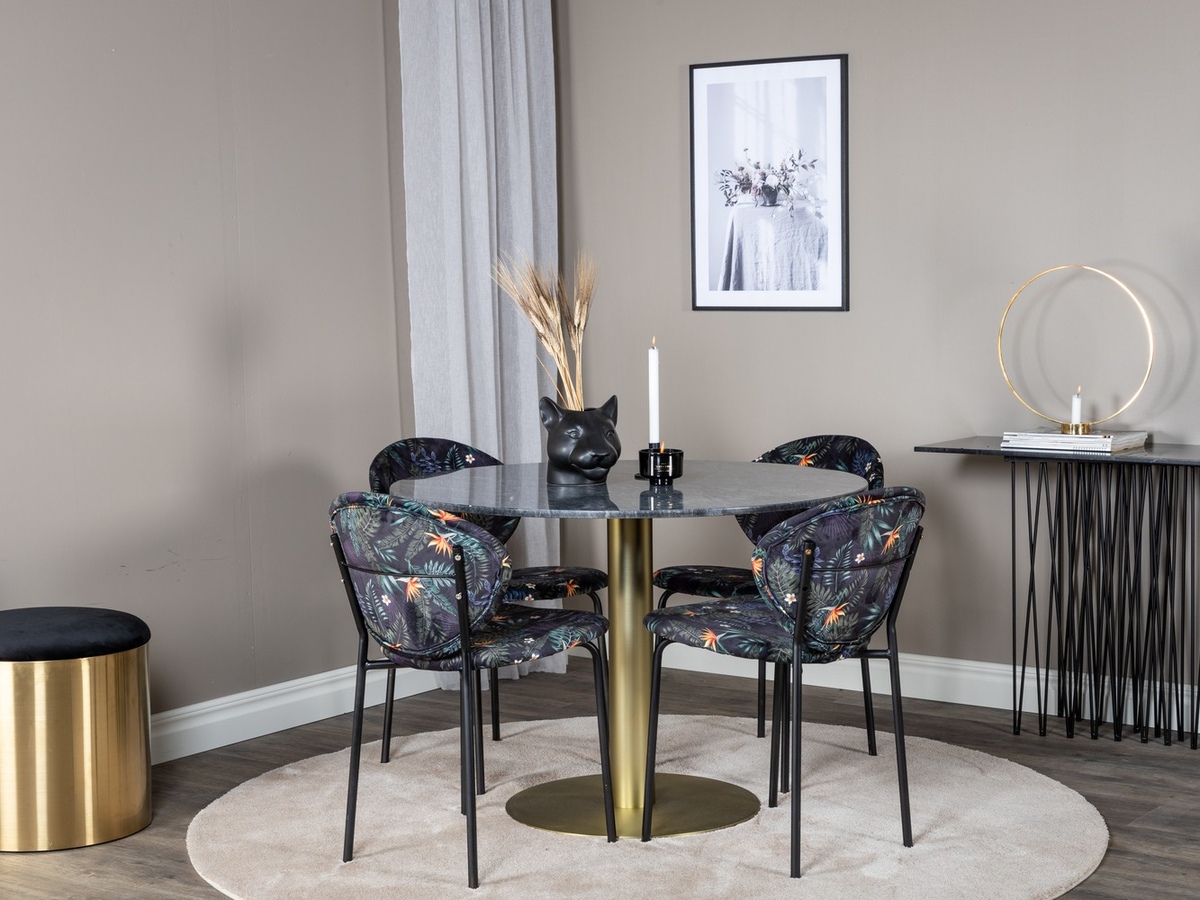 Dining set Dallas 1209 (Floral pattern + Black)