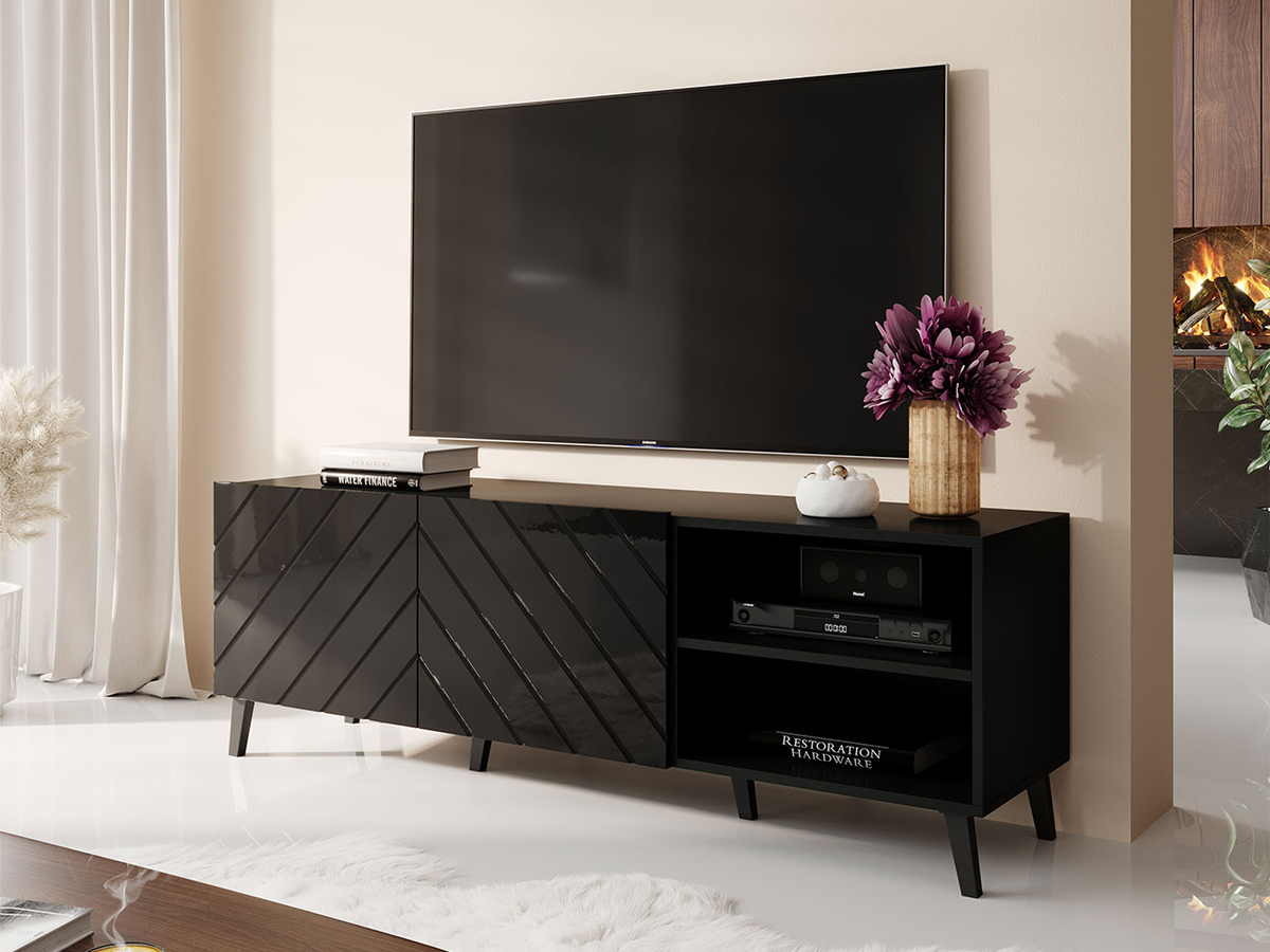 TV stand Charlotte 144 (Black + Glossy black)
