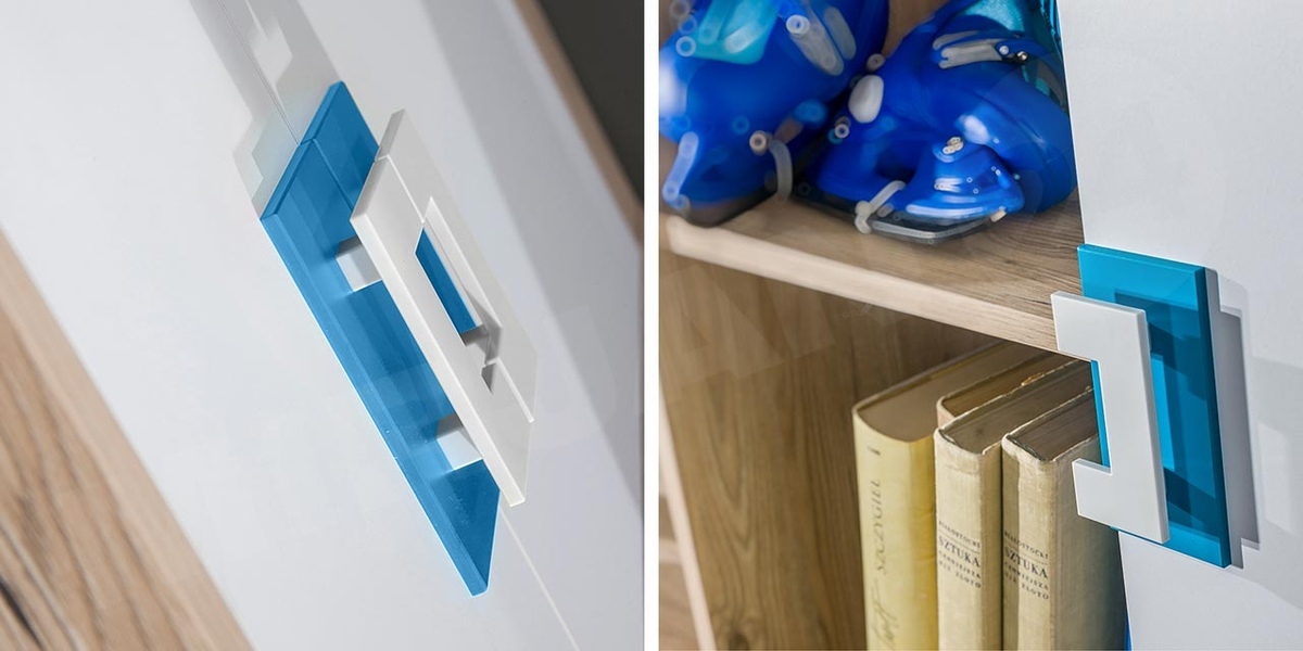 Corner wardrobe Tolfere 102 (Light oak + White + Turquoise)