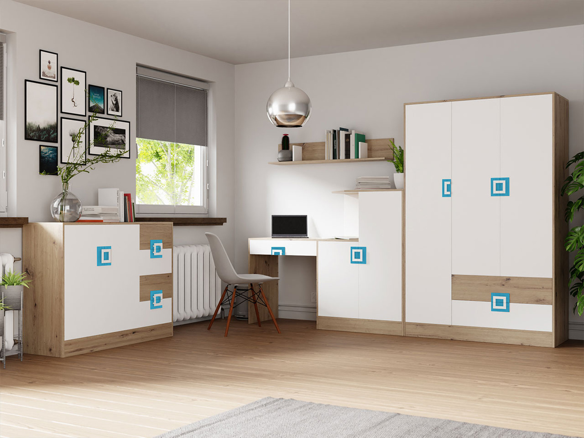 Furniture set Tolfere 107 (Light oak + White + Turquoise)