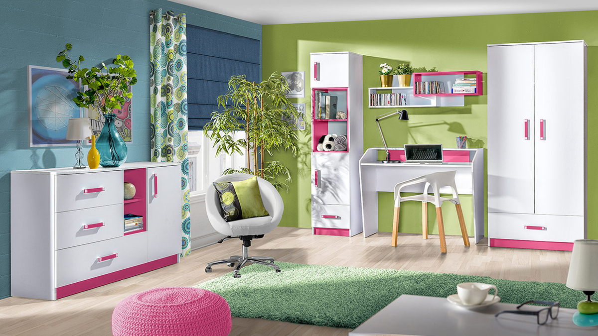 Chest of drawers Sorviru 101 (White + Pink)