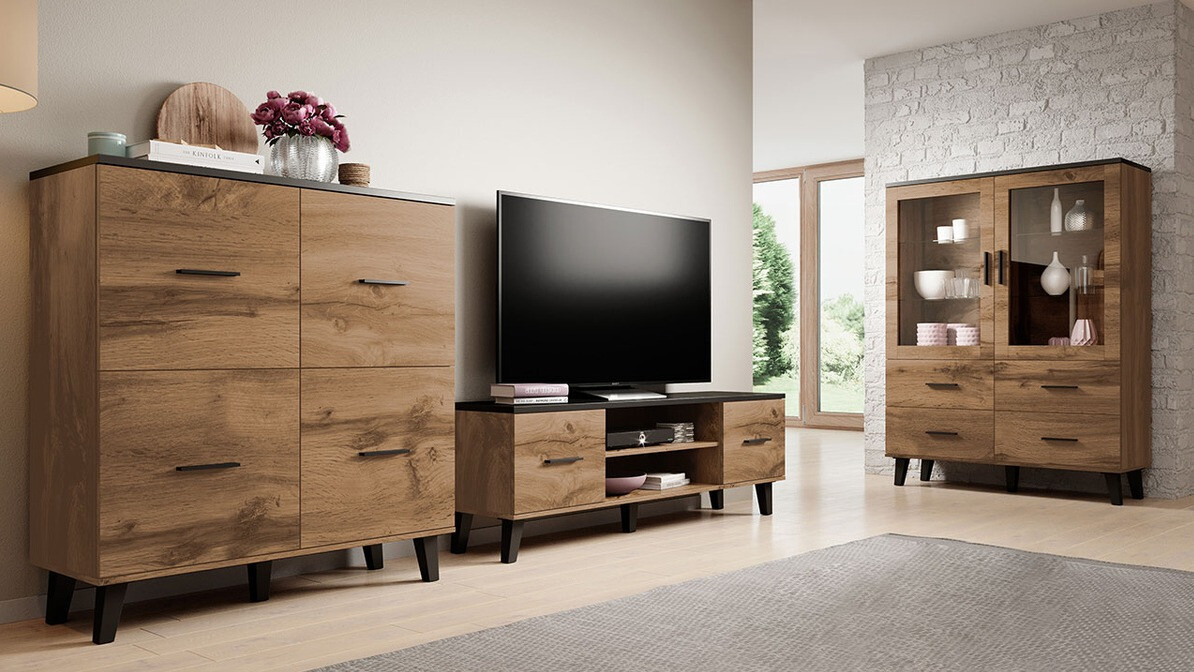 TV stand Larfloi 108 (Wotan Oak + Black)