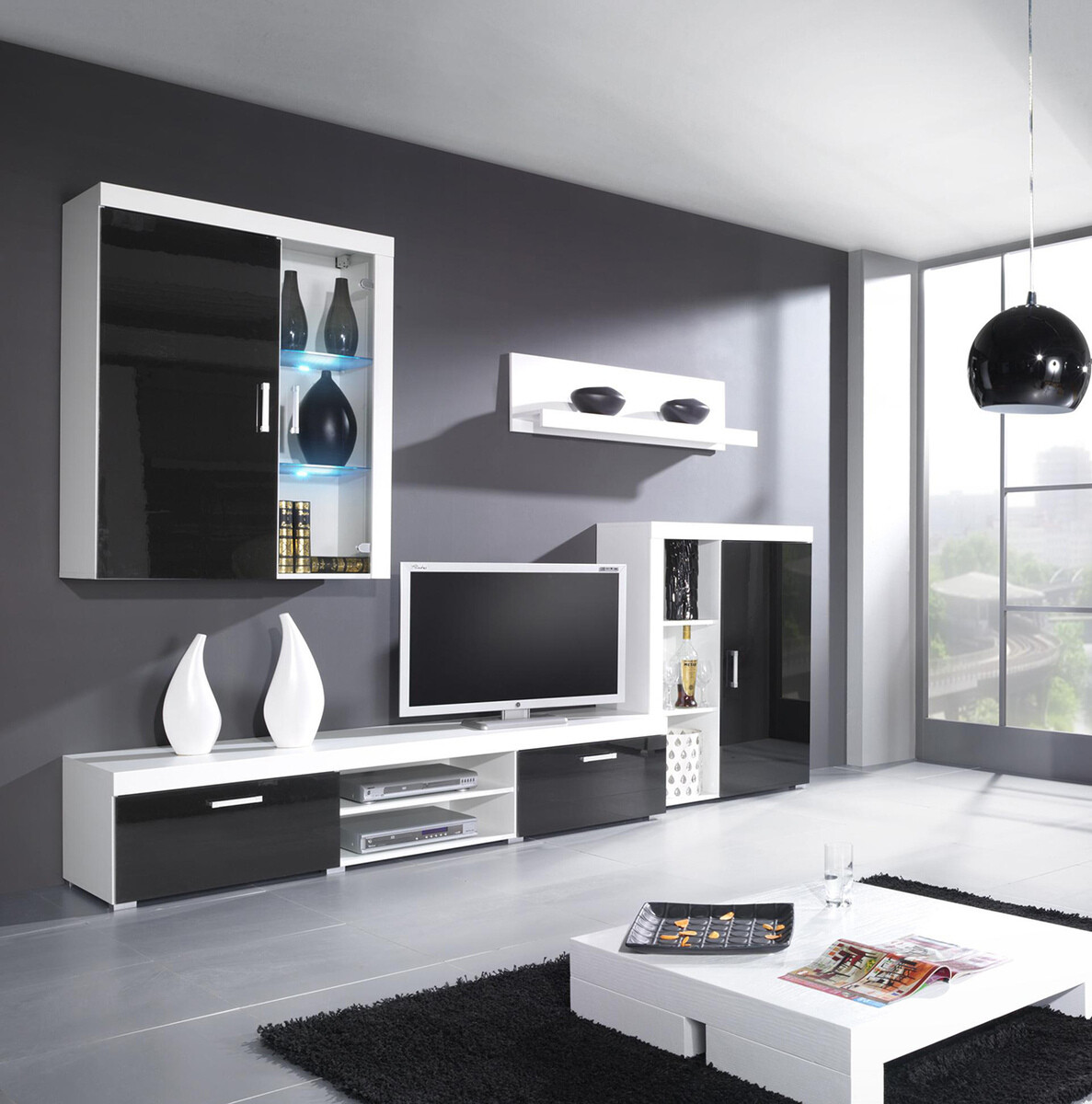 Wall cabinet Odebeli 101 (White + Glossy black)