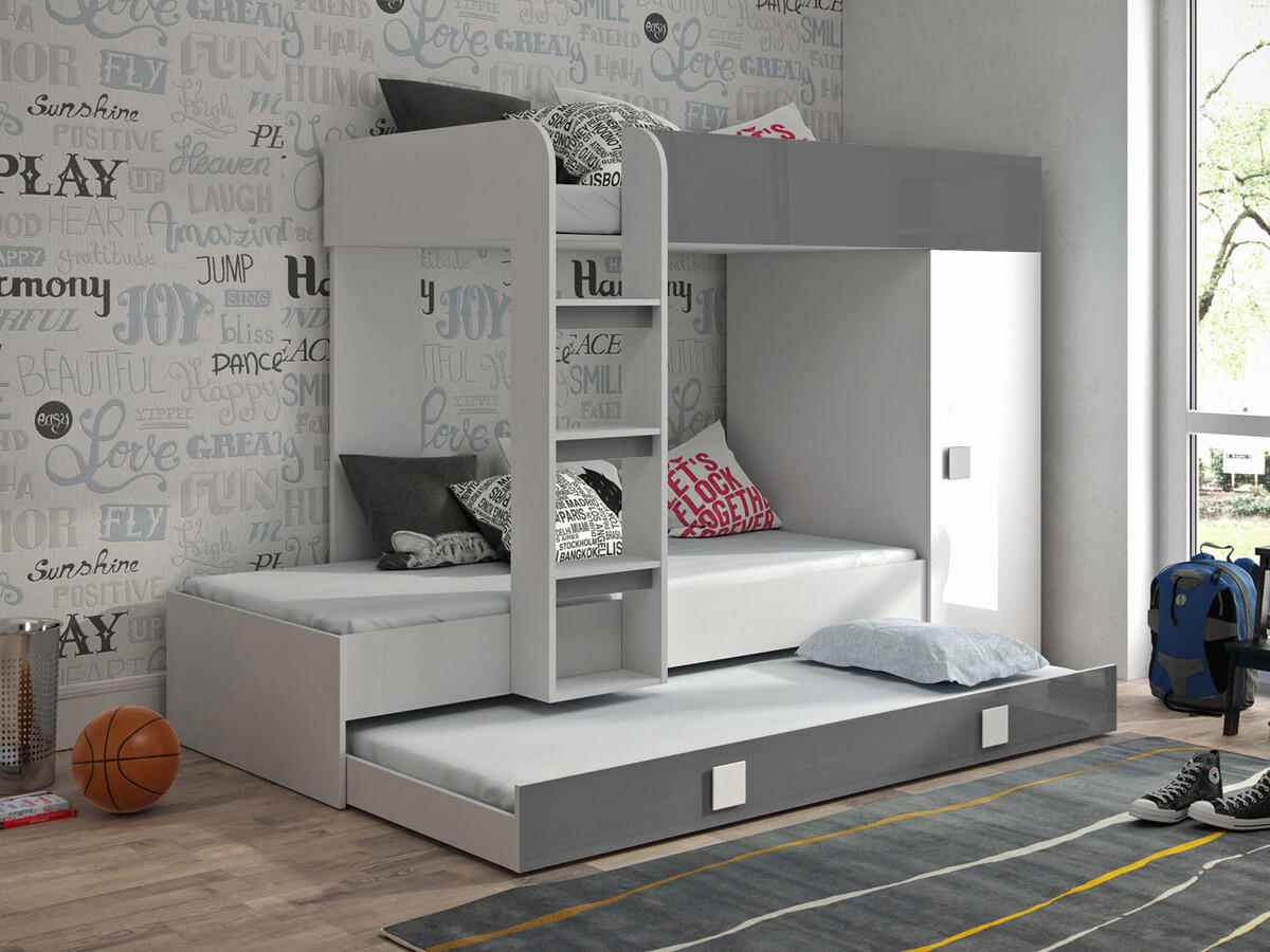 Bunk bed Hartford 191 (White + Gloss grey + Glossy white)