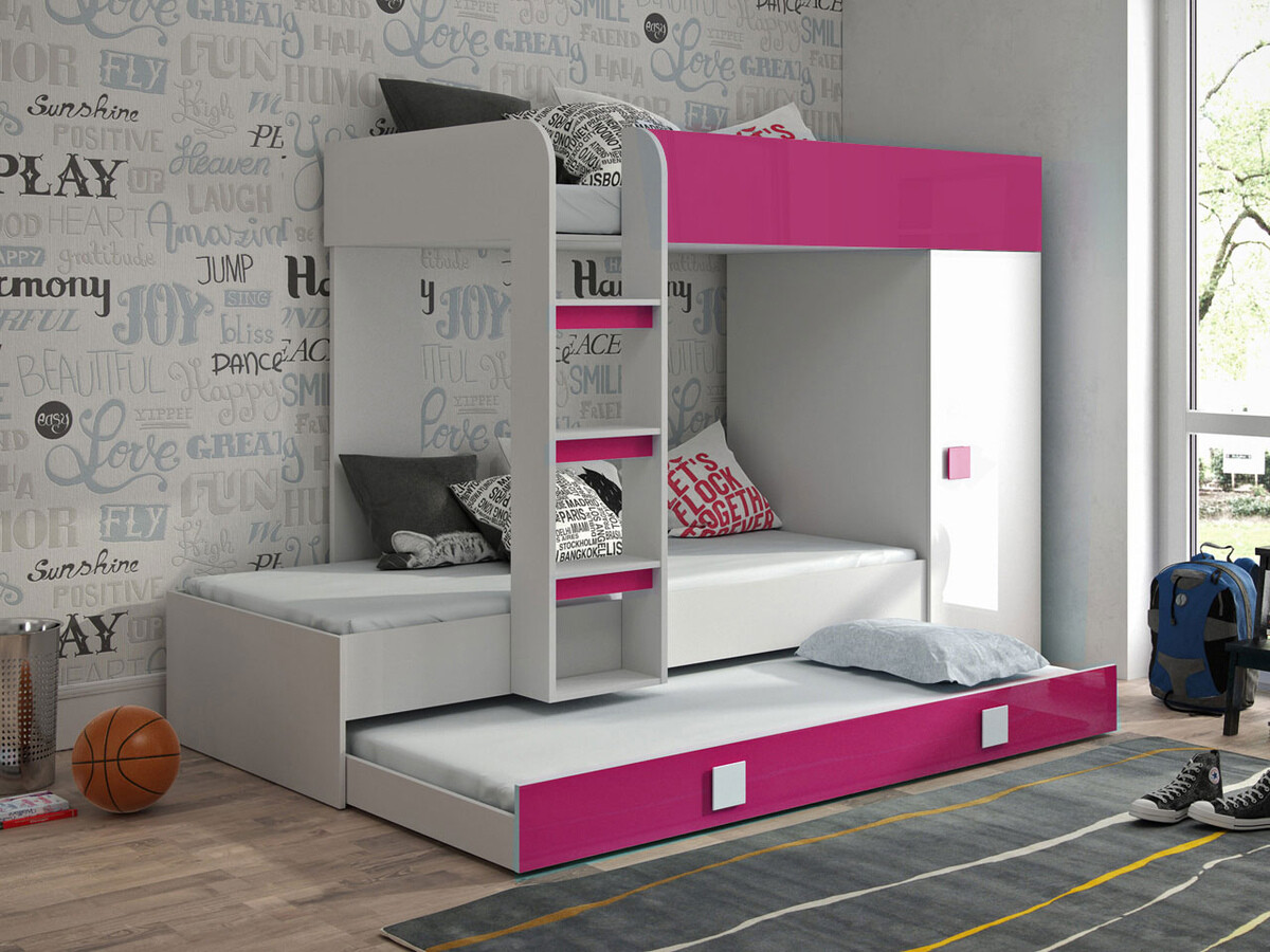 Bunk bed Hartford 191 (White + Glossy pink + Glossy white)