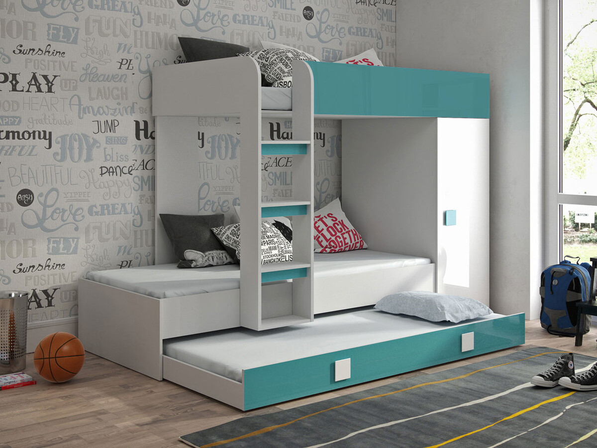 Bunk bed Hartford 191 (White + Glossy Turquoise + Glossy white)