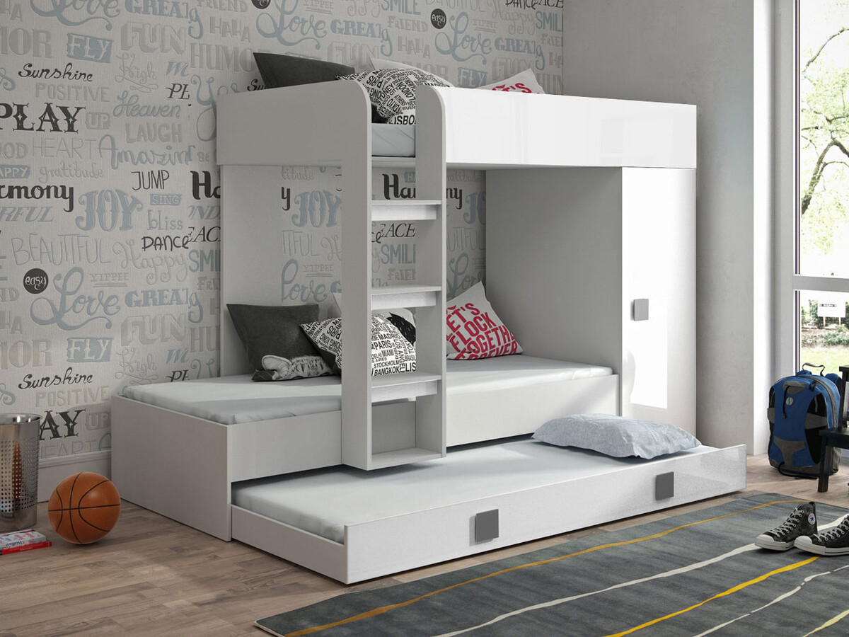 Bunk bed Hartford 191 (White + Glossy white + Gloss grey)