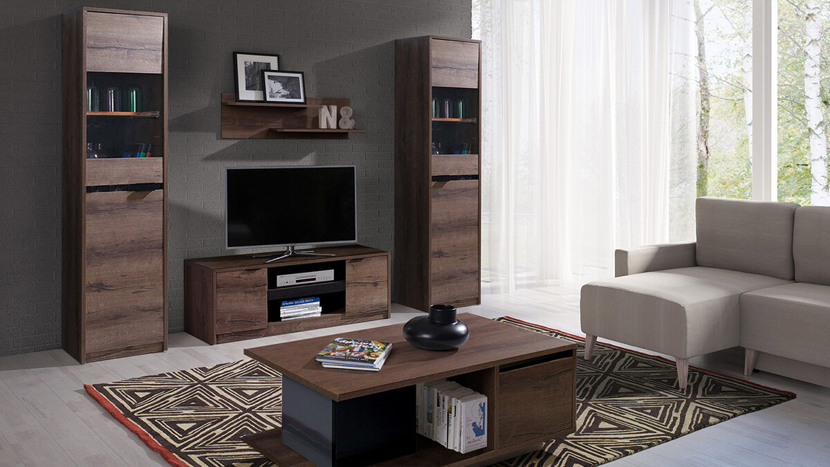 Coffee table Fivelbo 103 (Monastery oak + Glossy black)