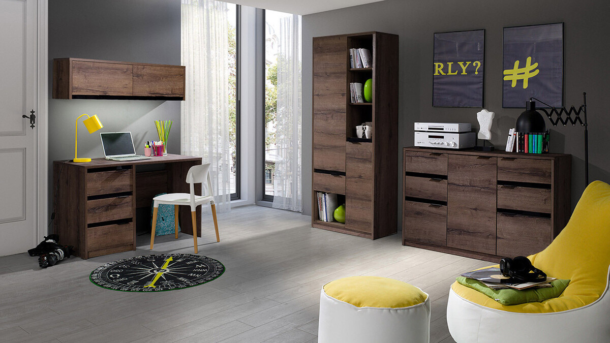 Wall cabinet Fivelbo 111 (Monastery oak + Glossy black)