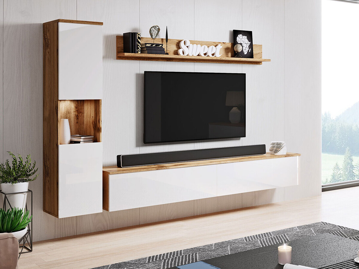 Living room set Sarasota 130 (Wotan Oak + Glossy white)