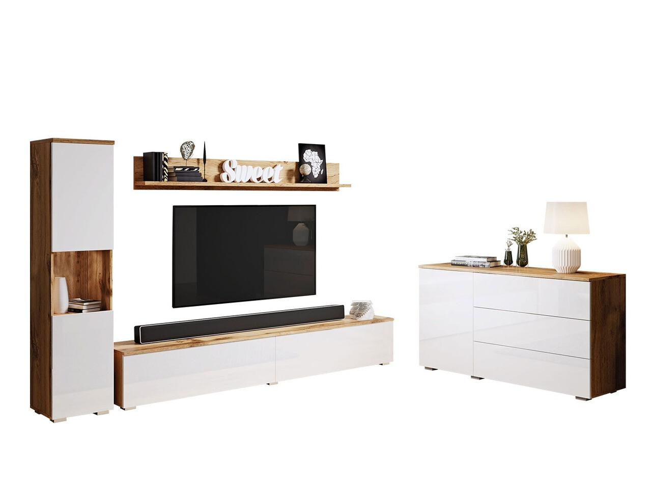 Living room set Sarasota 132 (Wotan Oak + Glossy white)