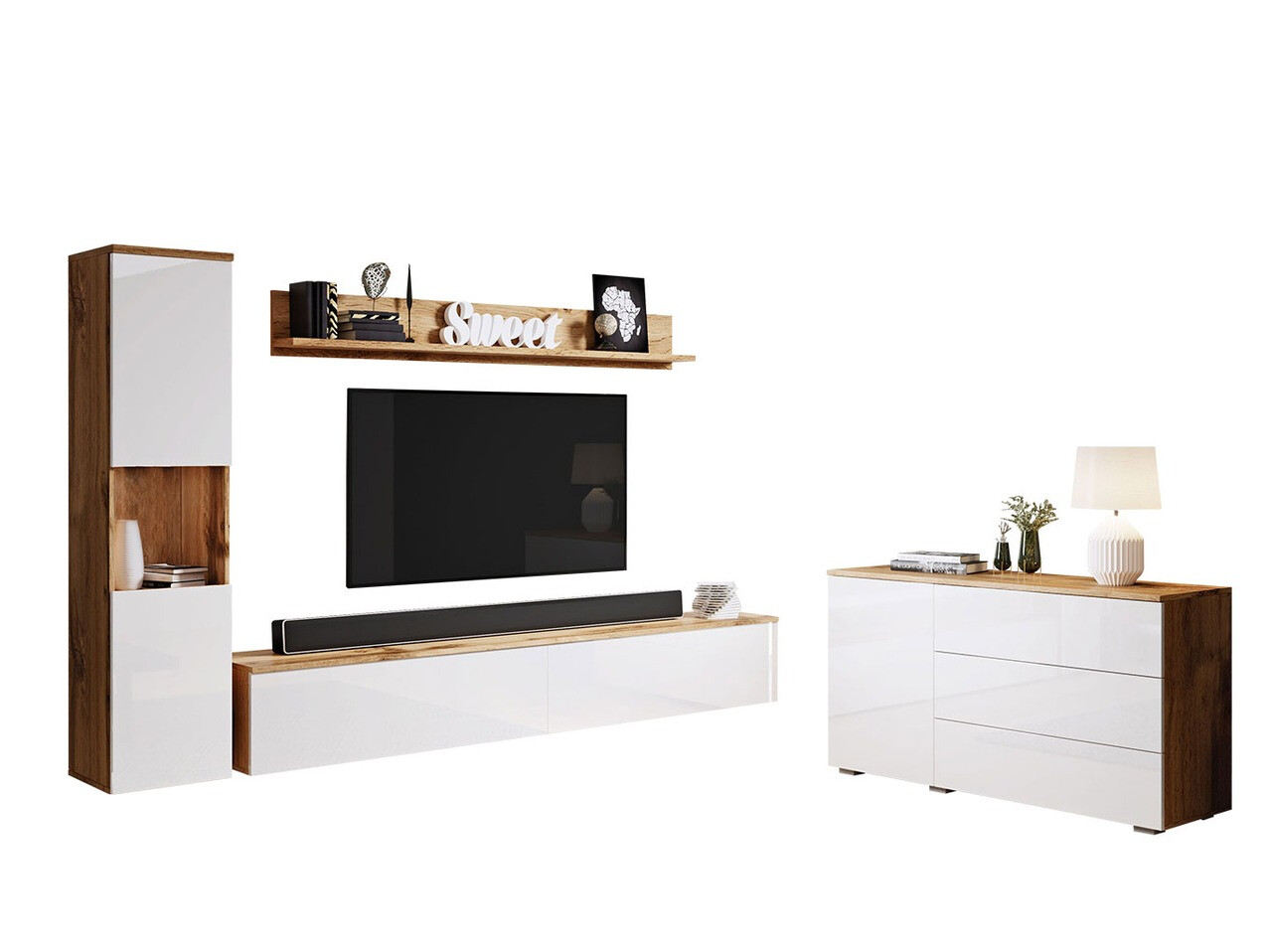 Living room set Sarasota 132 (Wotan Oak + Glossy white)
