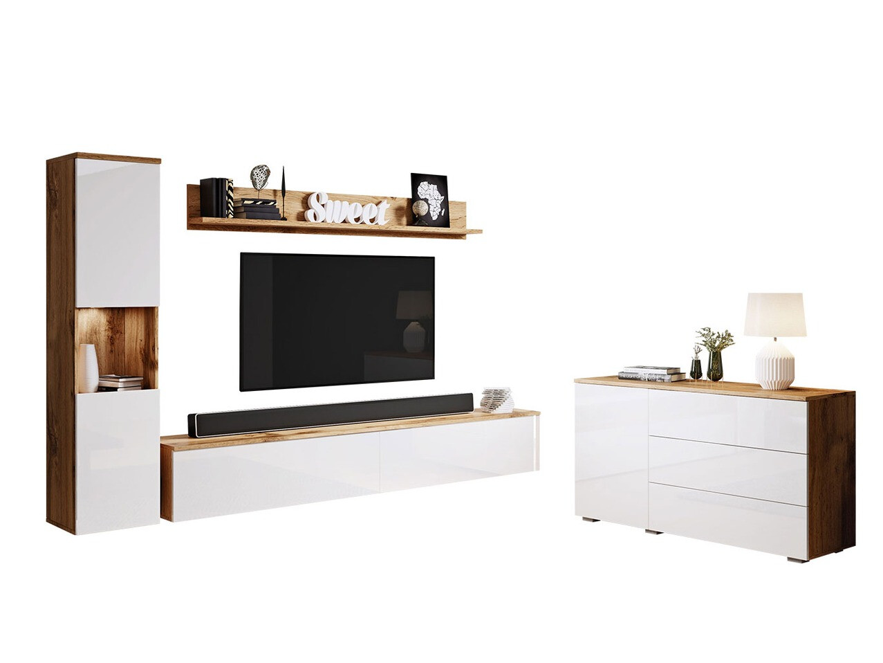 Living room set Sarasota 132 (Wotan Oak + Glossy white)