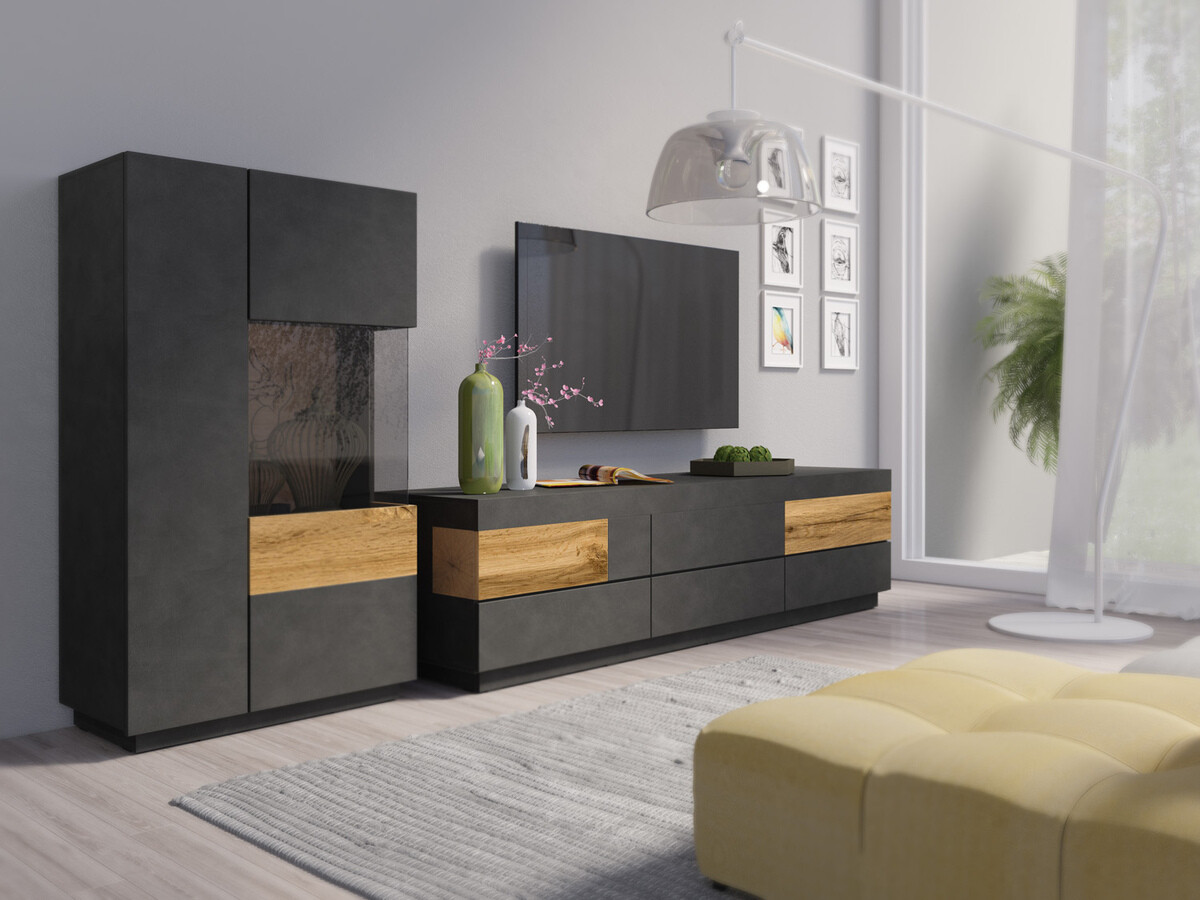 TV stand Livlore 102 (Matera grey + Wotan Oak)