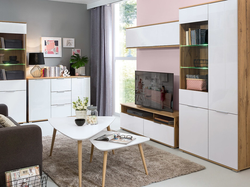 Wall cabinet Tivetra 110 (Wotan Oak + Glossy white)