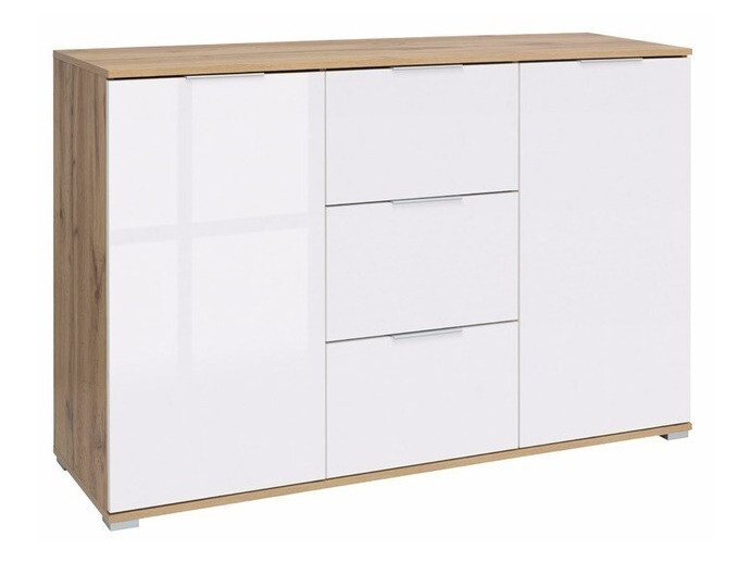 Chest of drawers Tivetra 101 (Wotan Oak + Glossy white)