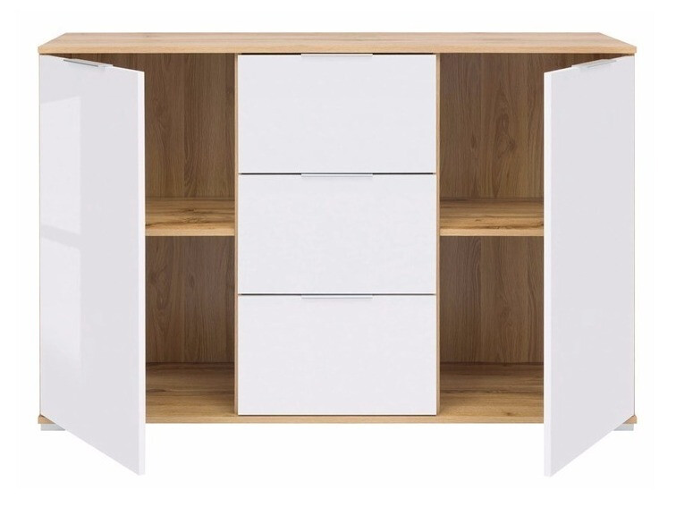Chest of drawers Tivetra 101 (Wotan Oak + Glossy white)