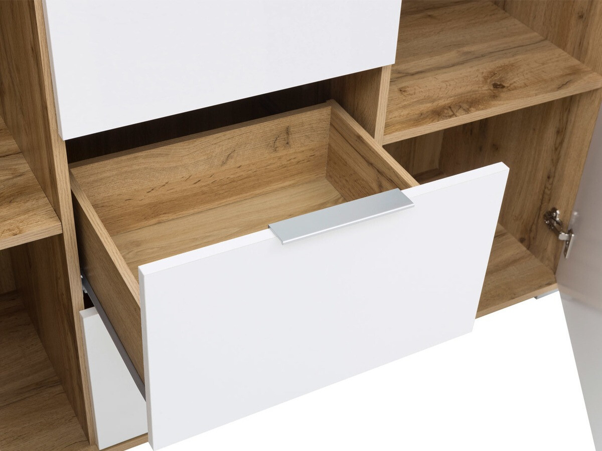 Chest of drawers Tivetra 101 (Wotan Oak + Glossy white)