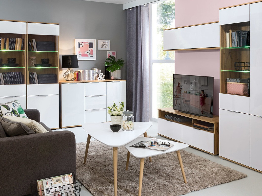 Chest of drawers Tivetra 101 (Wotan Oak + Glossy white)