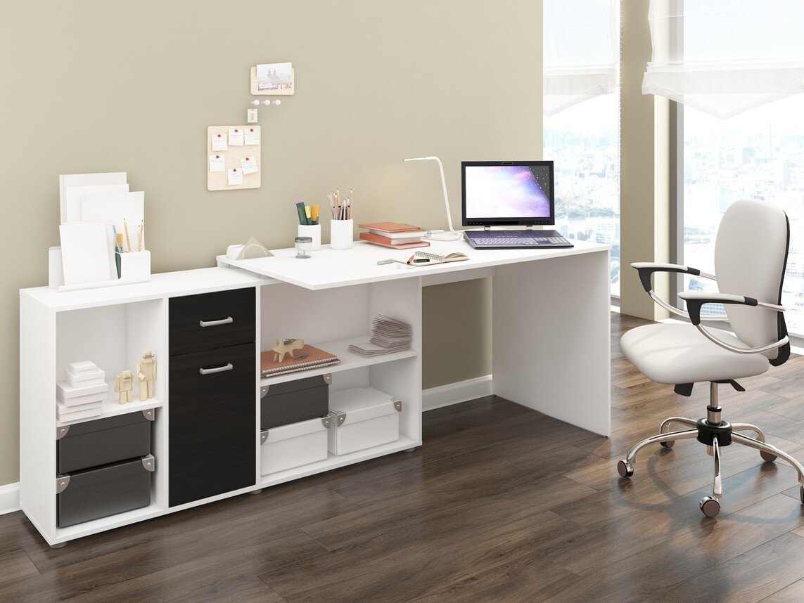 Corner desk Gilroy 113 (White + Glossy black)