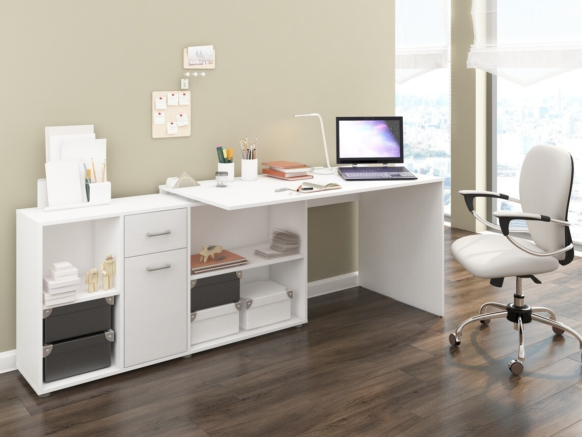 Corner desk Gilroy 113 (White + Glossy white)