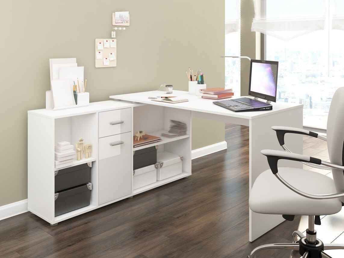 Corner desk Gilroy 113 (White + Glossy white)