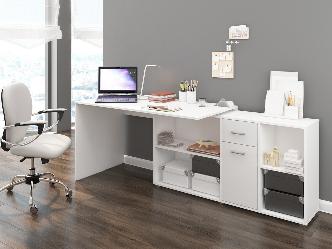 Corner desk Gilroy 113 (White + Glossy white)