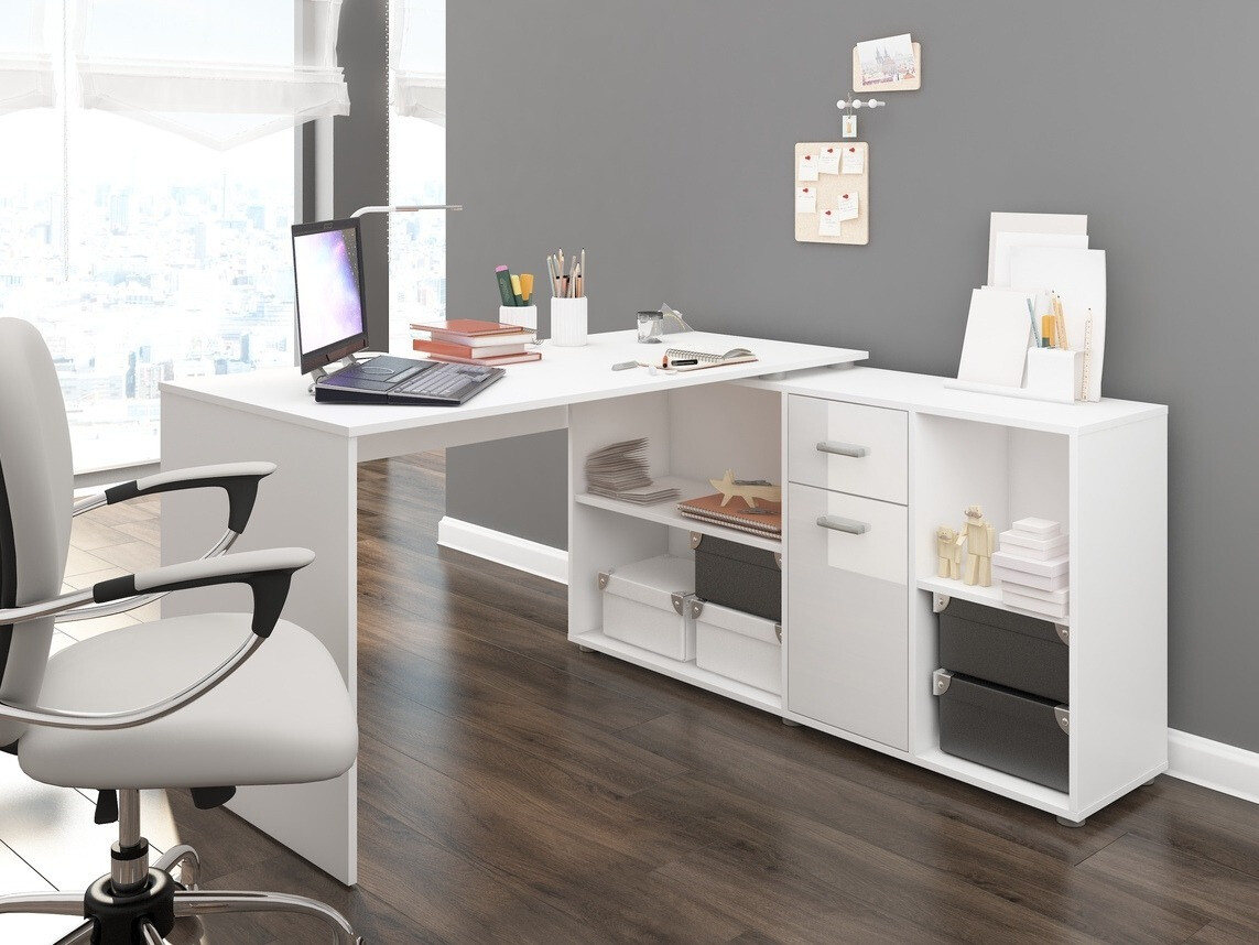 Corner desk Gilroy 113 (White + Glossy white)