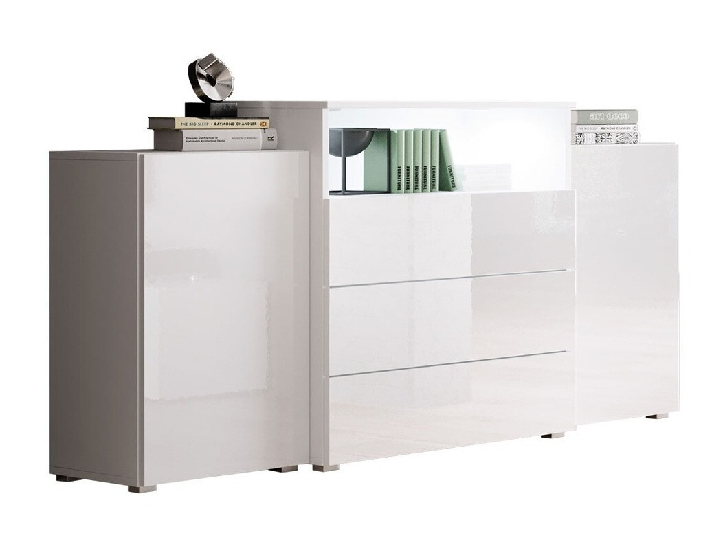 Chest of drawers Sarasota 127 (White + Glossy white)
