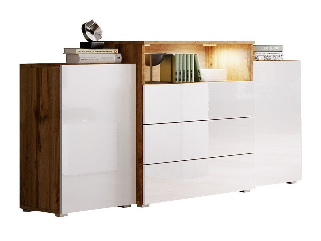 Chest of drawers Sarasota 127 (Wotan Oak + Glossy white)