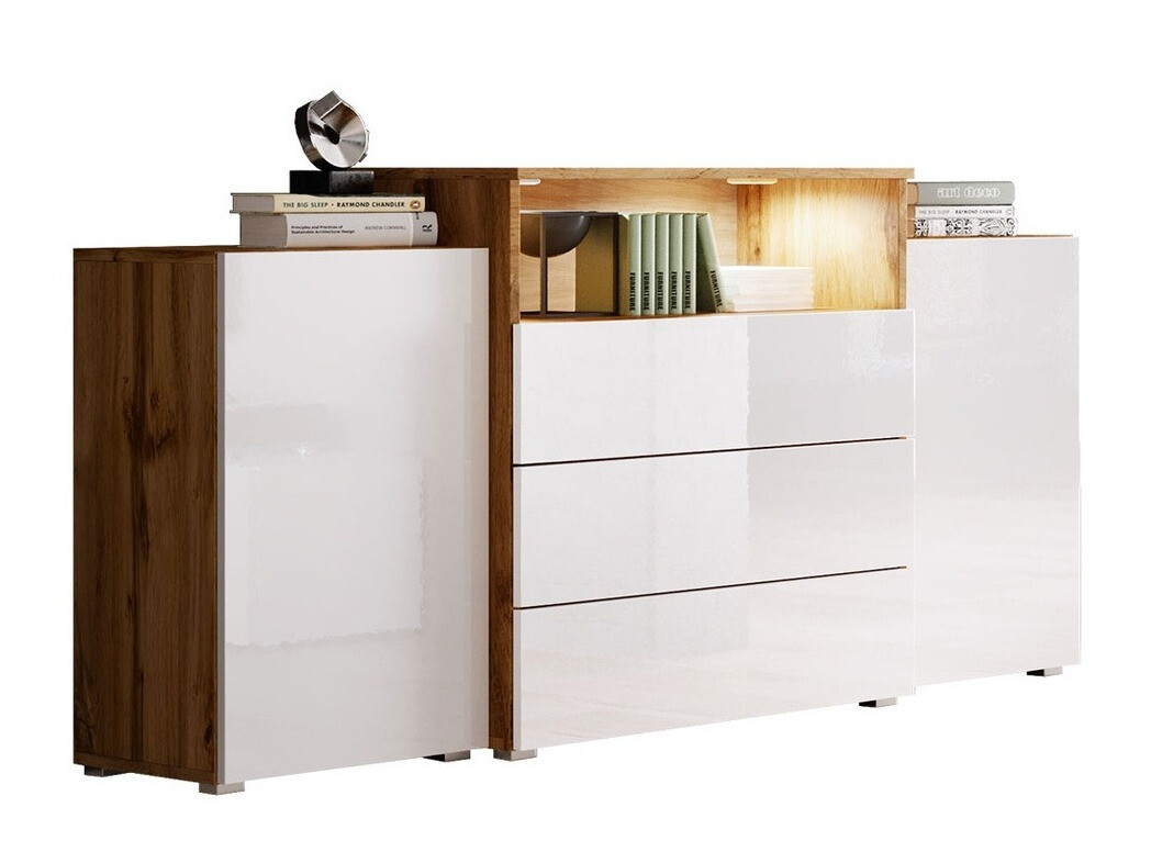 Chest of drawers Sarasota 127 (Wotan Oak + Glossy white)
