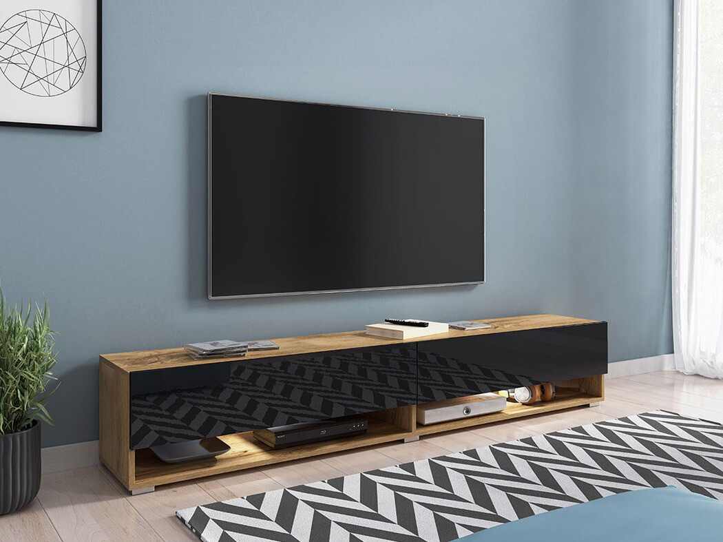 TV stand Sarasota 119 (Wotan Oak + Glossy black)