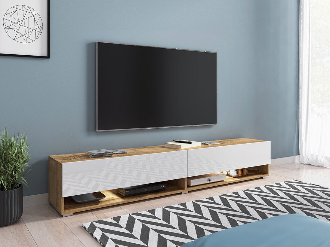 TV stand Sarasota 119 (Wotan Oak + Glossy white)