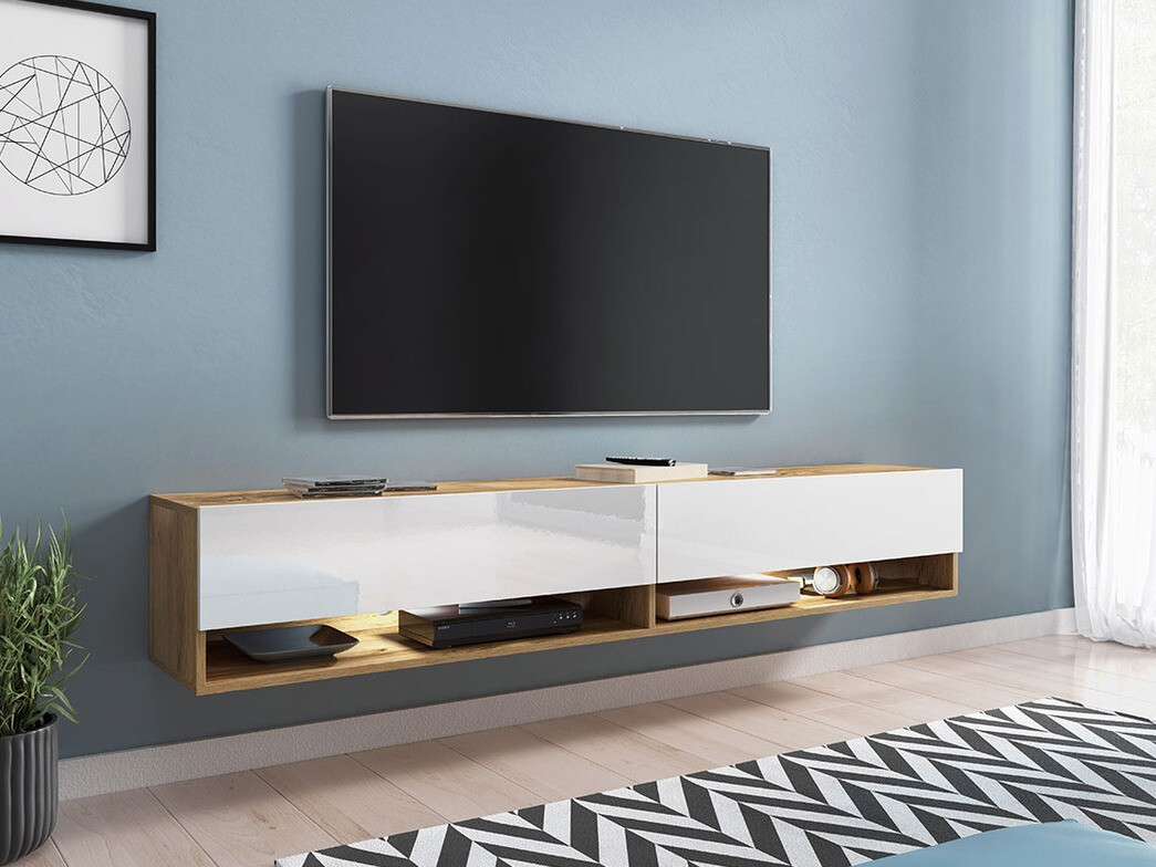 TV stand Sarasota 119 (Wotan Oak + Glossy white)