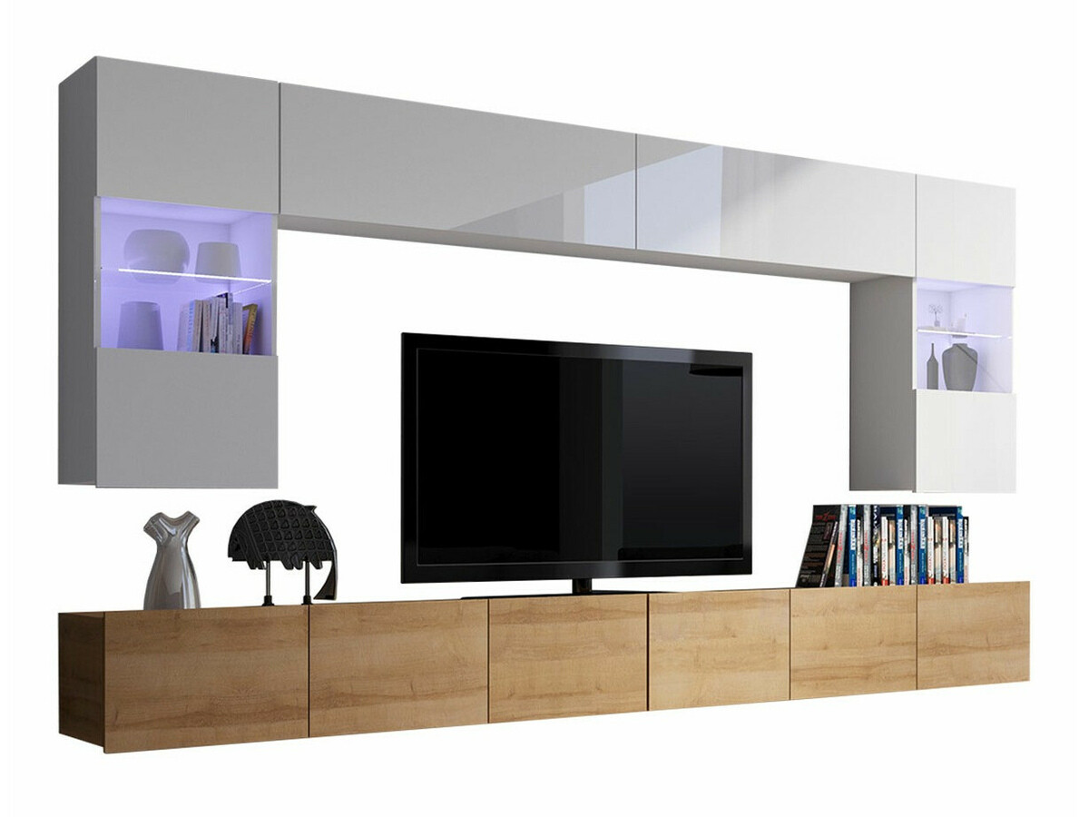 Living room set Remus I (Golden oak + White + Glossy white)
