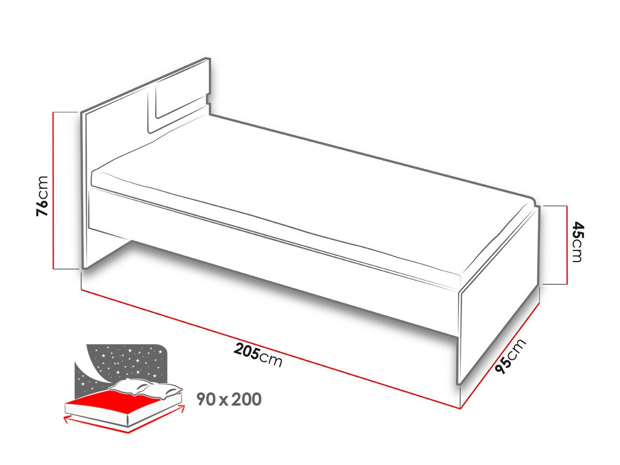 Bed Levtala 112 (Anthracite + White + Pink)