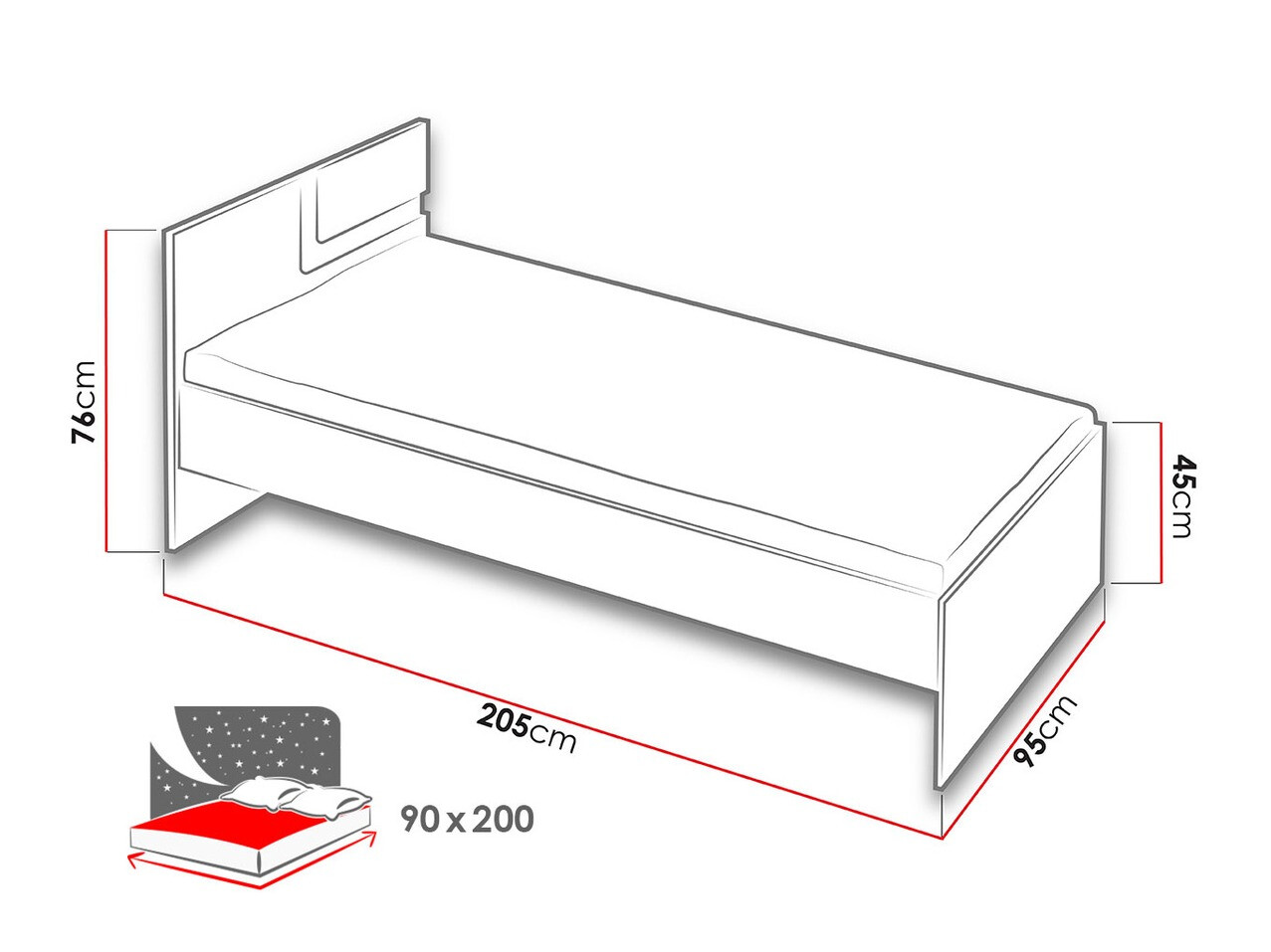 Bed Levtala 112 (Anthracite + White + Turquoise)