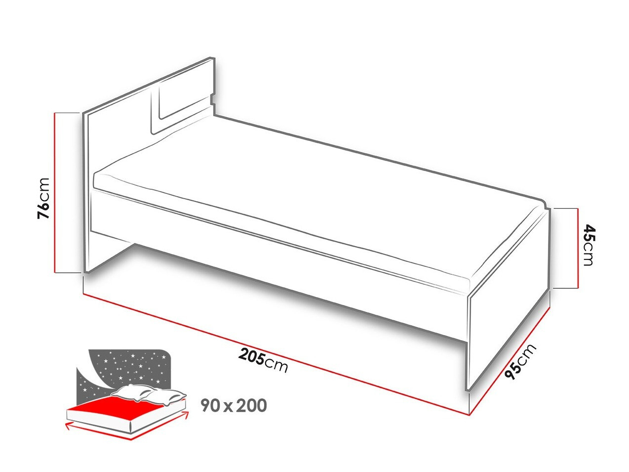 Bed Levtala 112 (Anthracite + White)