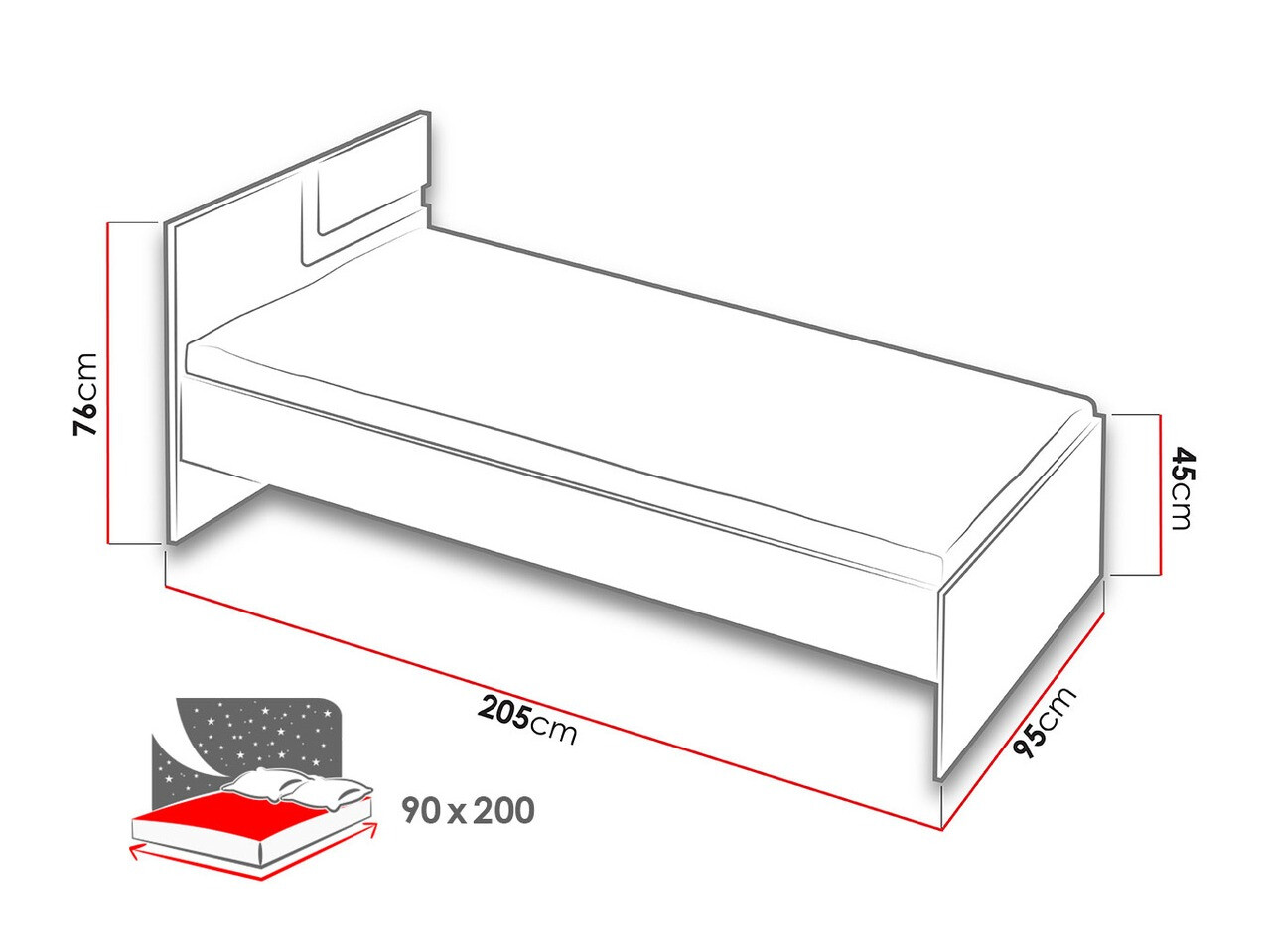 Bed Levtala 112 (Light oak + White)