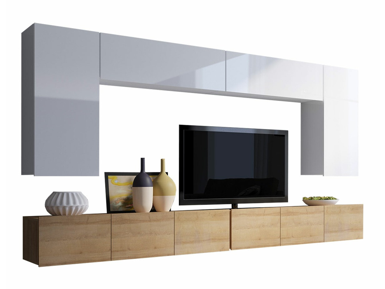 Living room set Remus XIII (Golden oak + White + Glossy white)