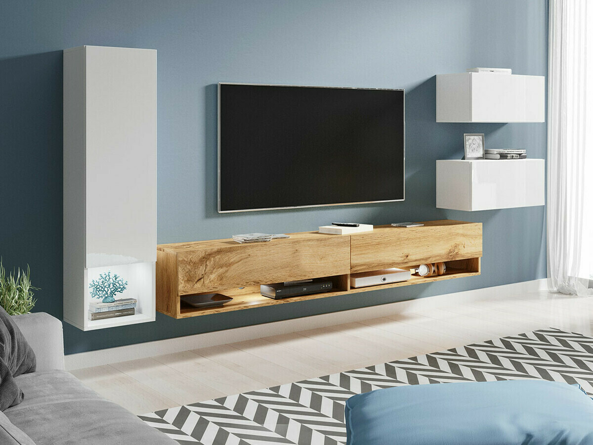 Living room set Sarasota 124 (White + Glossy white + Wotan Oak)