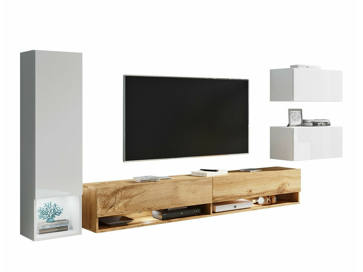 Living room set Sarasota 124 (White + Glossy white + Wotan Oak)