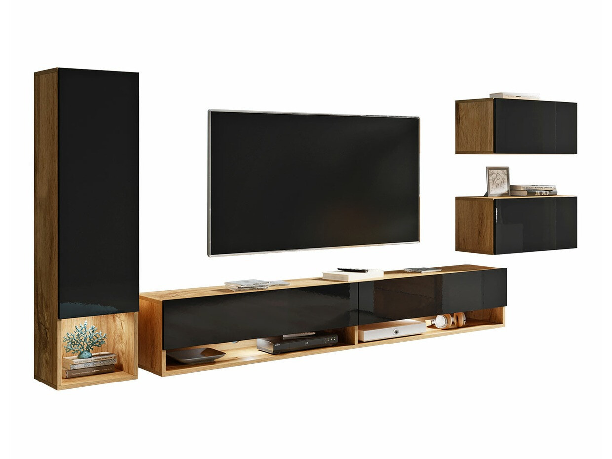 Living room set Sarasota 124 (Wotan Oak + Glossy black)